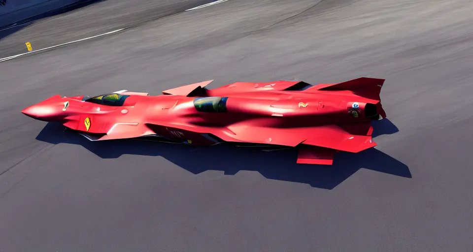 Image similar to f35 redesigned fy Ferrari, 8k, raytracing, unreal engine, trending on artstation