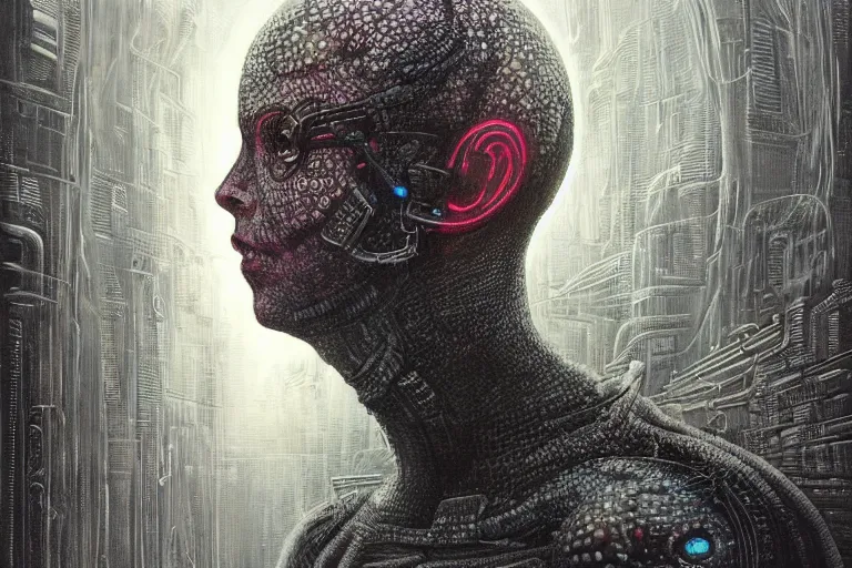 Image similar to highly detailed concept art of neuromancer characters, dystopian post - apocalyptic retrofuturistic neon vibe, an ultrafine detailed painting by hans giger and wayne barlowe, trending on deviantart, pop surrealism, whimsical, lowbrow, perfect symmetrical face, sharp focus, octane, masterpiece