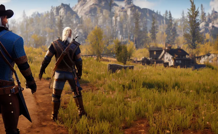 Image similar to screenshot of arthur morgan in the witcher 3,