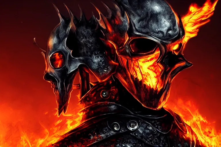 Prompt: Ghost Rider, head of fire, headshot photo, dark souls concept art, dramatic lighting, highly stylized, high-quality wallpaper, desktopography