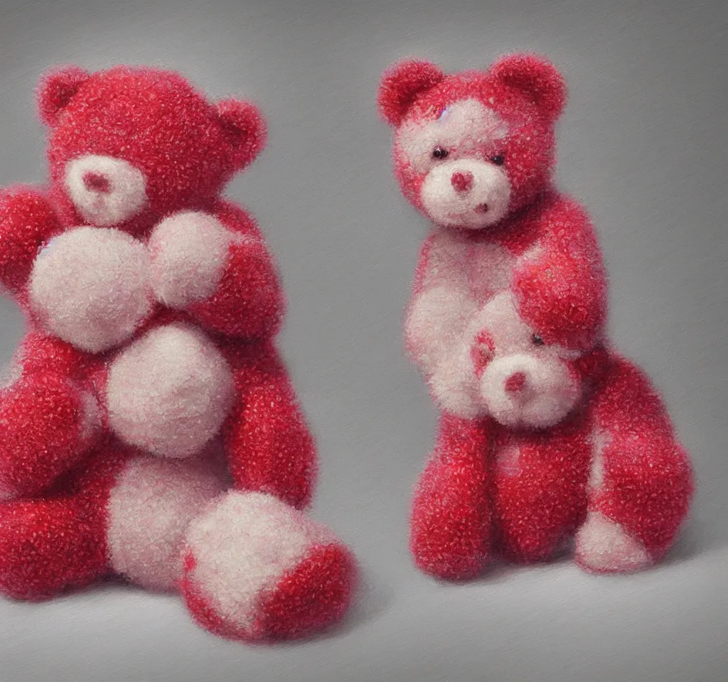 Image similar to digital art hyper realism studio lighting strawberry teddy bear