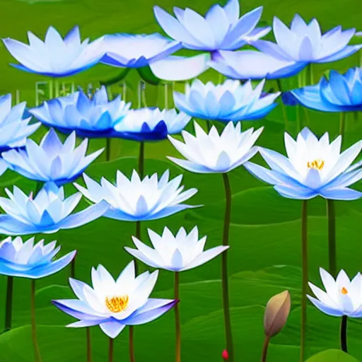 Image similar to field of light blue lotus flowers, minimalistic art, elegant