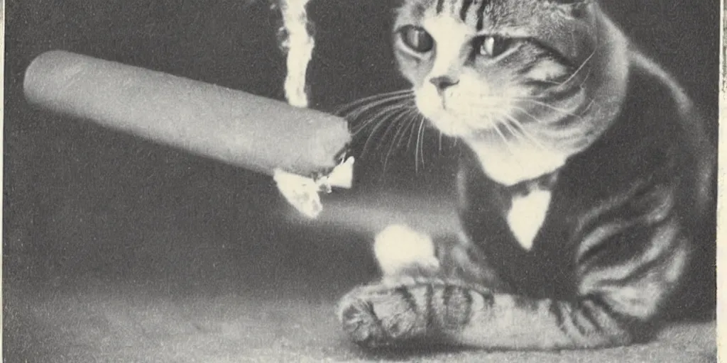 Image similar to vintage photo from 1900 of a cat smoking a cigar, portrait award winning, funny