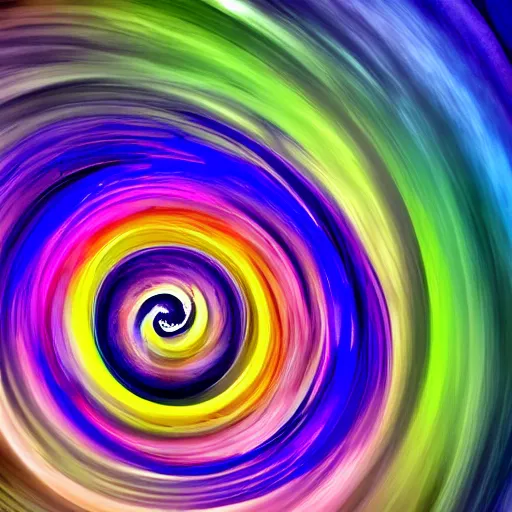 Prompt: an inward twisting spiral descending rapidly into chaos and entropy, extreme detail, gorgeous colors