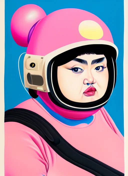 Prompt: portrait of a cute fat girl with a gun in a racing helmet by shusei nagaoka kaws david rudnick airbrush on canvas pastell colors cell shaded 8 k