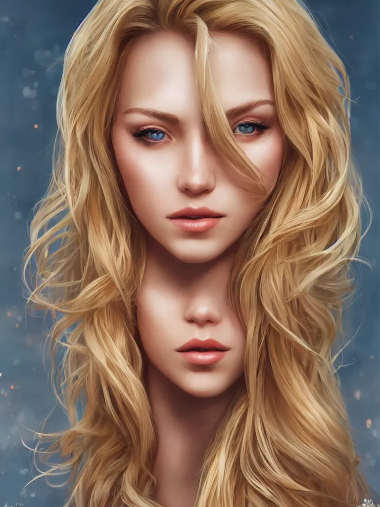 Image similar to a gorgeous female with long blonde hair in the style of stefan kostic, realistic, full body, sharp focus, 8 k high definition, insanely detailed, intricate, elegant, art by stanley lau and artgerm, floating embers