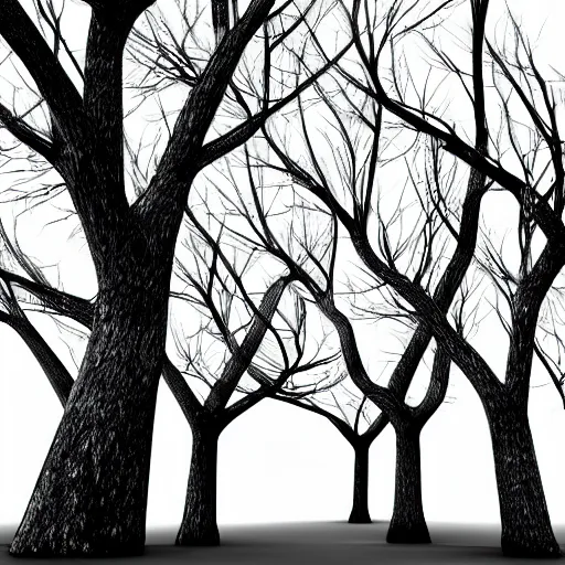 Prompt: recursive tree branches without leafs, branches like veins, black and white, digital art