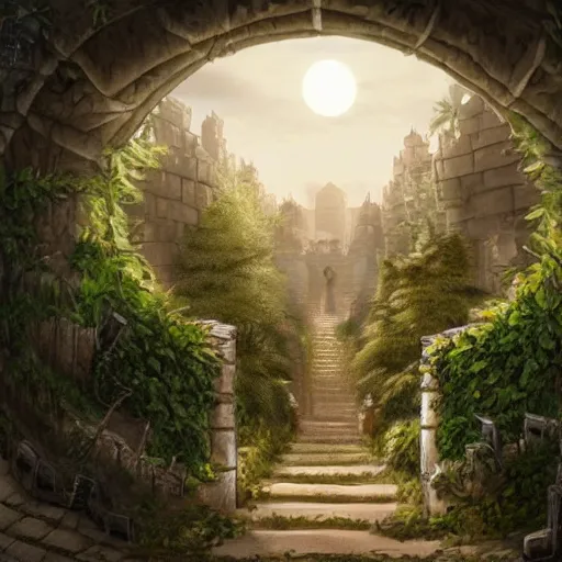 Image similar to beautiful matte painting of entrance to maze