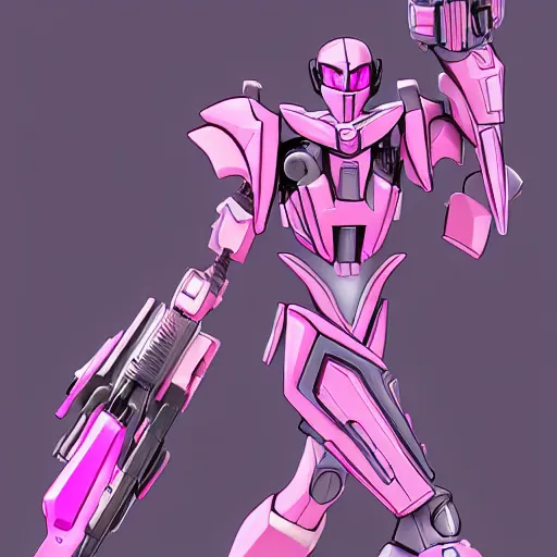 Prompt: Arcee from the transformers cartoon on Cybertron, pink, artstation, high detail, action