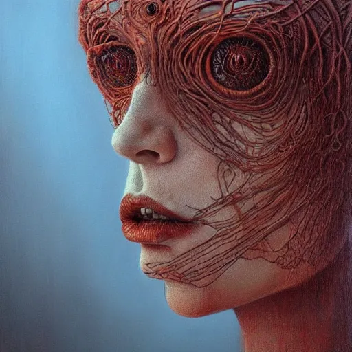 Image similar to portrait of kathy griffin, horror art by beksinski and szukalski and giger and and pyromallis and dzo and iris compiet and seb mckinnon, digital art, highly detailed, intricate, sharp focus, trending on artstation hq, deviantart, pinterest, unreal engine 5, 4 k uhd image