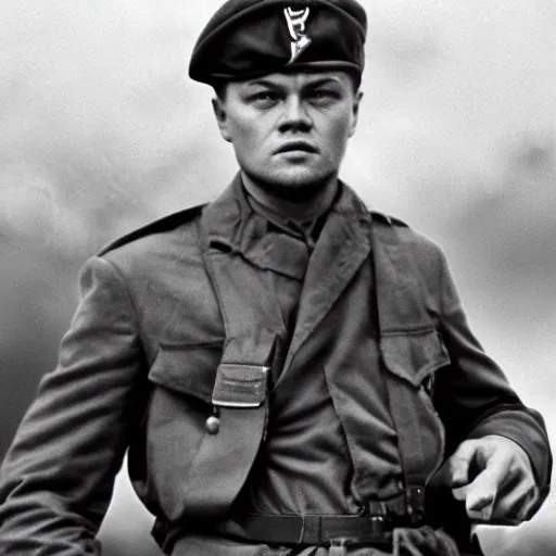 Image similar to leonardo dicaprio as a us ww 2 soldier during the battle of the rhine, cinematic lighting photorealistic highly detailed