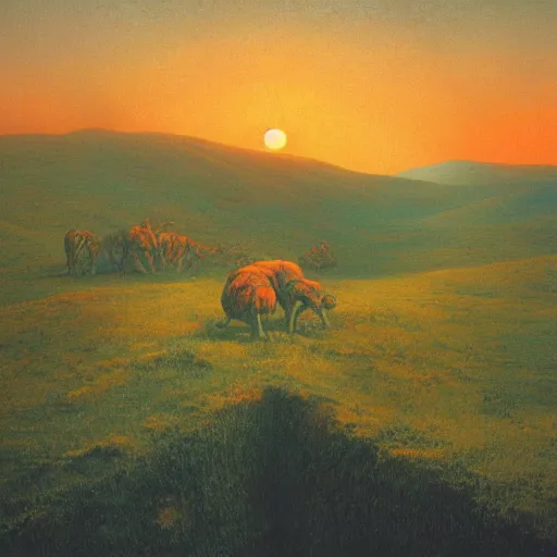 Image similar to a huge pizza in a strange valley, beksinski, sunset, 4 k, hyperrealistic