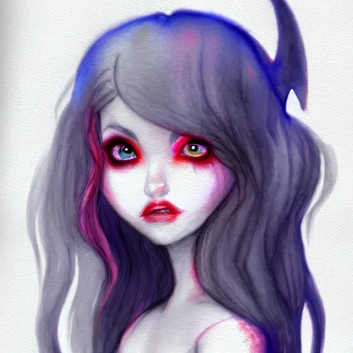 Image similar to an adorable vampire fairy, 8 k resolution watercolor pencil drawing, cinematic lighting, deviantart artstation