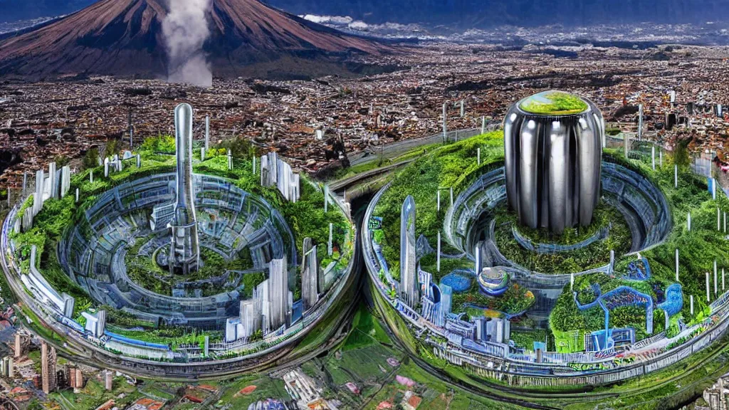 Prompt: Nucleur Reactor integrated with nature and City Quito, Ecuador; by Vincent Callebaut; 4K, 12K