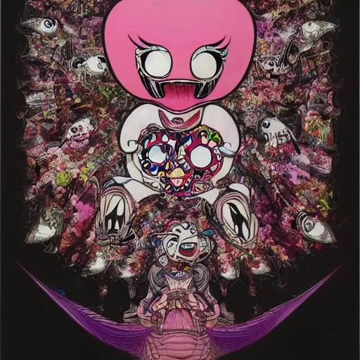 Image similar to pink scream by takashi murakami and h.r. giger, intricately detailed artwork, full 8k high quality resolution, recently just found unknown masterpiece