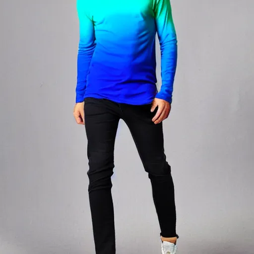 Prompt: blue green ombre long sleeve t shirt