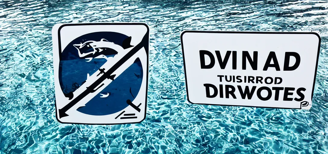 Prompt: a turn around dont drown sign under water