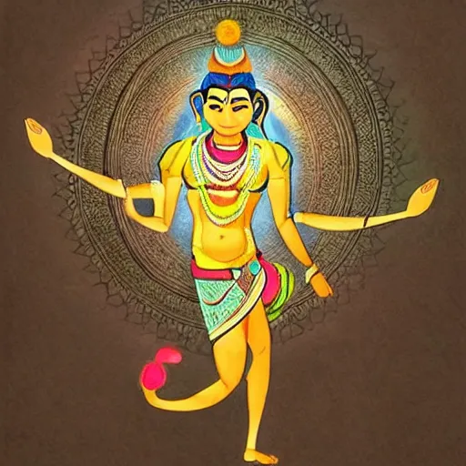 Image similar to a perfect, realistic professional digital sketch of a hindu god dancing Shiva in style of Pixar, by pen and watercolor, by a professional Chinese Korean artist on ArtStation, on high-quality paper