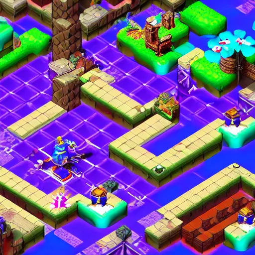 Prompt: colorful detailed screenshot from an isometric legend of zelda game