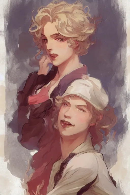 Image similar to enjolras from les miserables, ray of light, shimmering and prismatic, rococo, by krenz cushart and mucha and monet, trending on artstation.