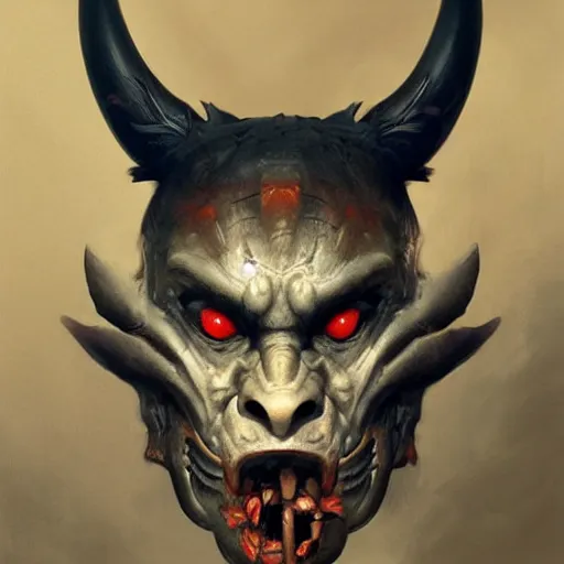 Prompt: a portrait of an oni mask,digital art,detailed realistic,art by greg rutkowski,artstation