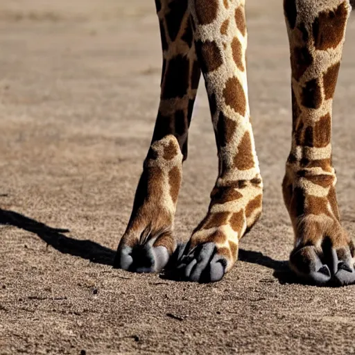 Image similar to a giraffe with human legs and hairy feets