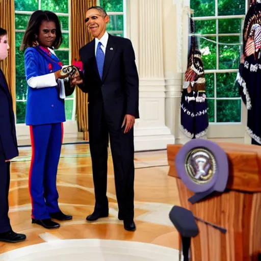 Image similar to president obama awarding the medal of freedom to scooby doo