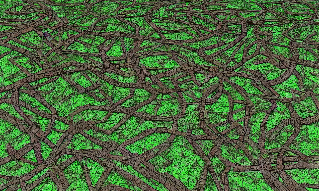 Prompt: federated 3d english park maze ancient train pathways and walkers, digital art, perfect lighting