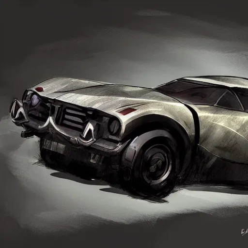 Image similar to concept art of a car in the style of dishonored game