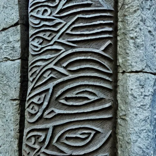 Image similar to ancient nord, photo of stone carved with intricate runes