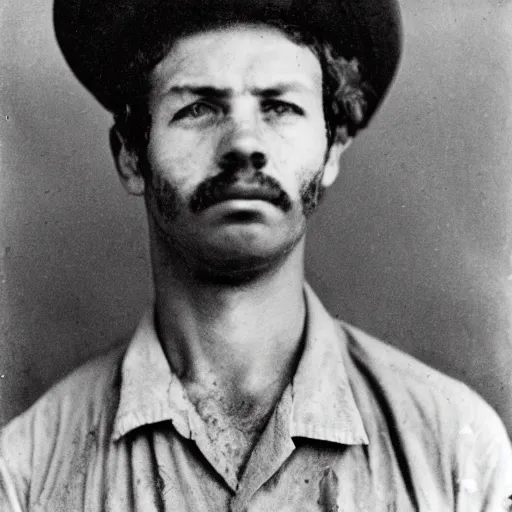 Image similar to close up portrait of a mine worker photo by Diane Arbus and Louis Daguerre