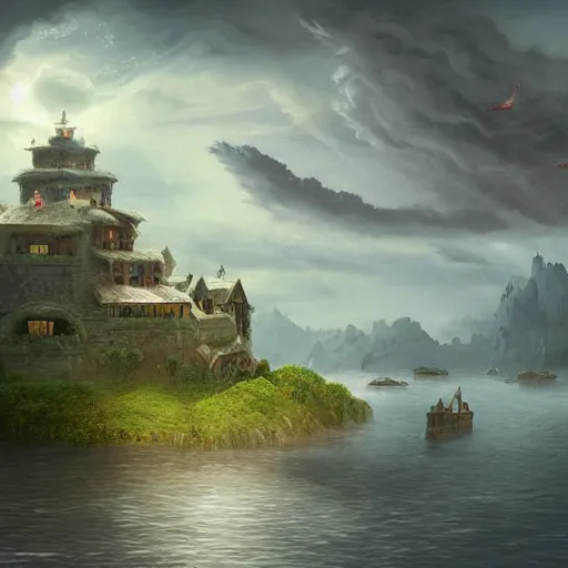 Image similar to beautiful matte painting of floating fort, mai anh tran,