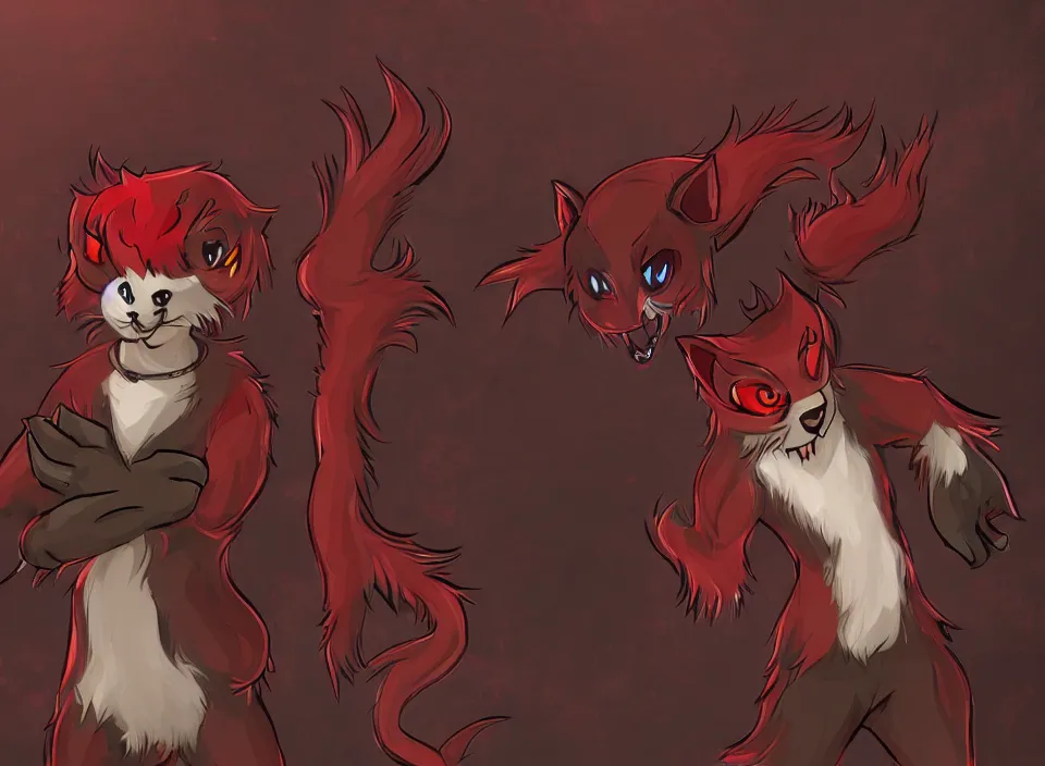 Image similar to furry - male - red - black - weasel - necromancer - fursona uhd ue 5 visual novel pc game expressions