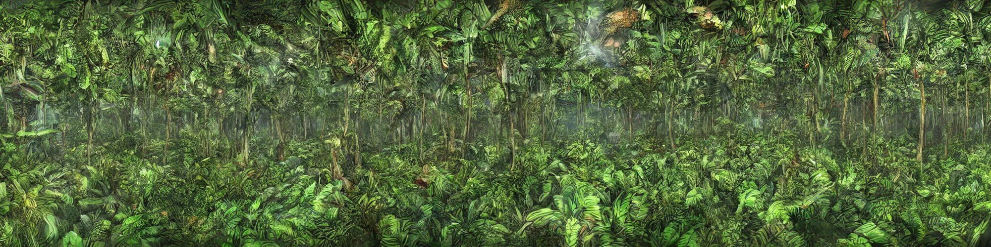 Image similar to panoramic jungle turned into mycelium, equirectangular rendering, octance, high details,