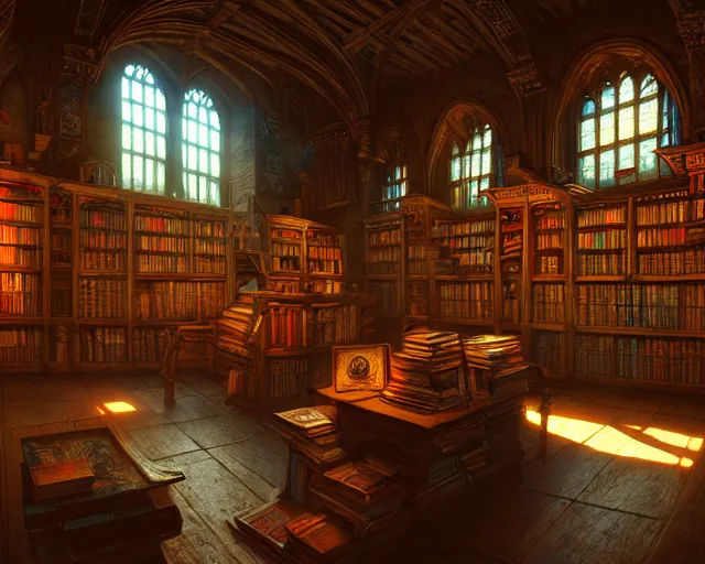 a medieval library, beautiful, detailed, brightly | Stable Diffusion
