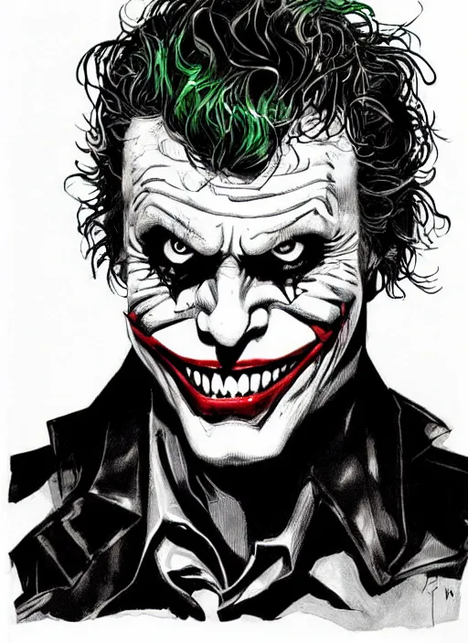 Image similar to portrait of the joker, ink, by jim lee