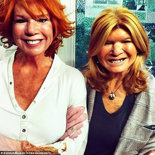 Image similar to Carrot Top and Martha Stewart are twins, selfie, shot on iphone, 10k likes on Twitter, having fun, high fidelity image