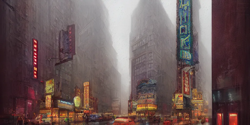 Prompt: an old cinema, new york, rainy day, matte painting, marc simonetti, artstation