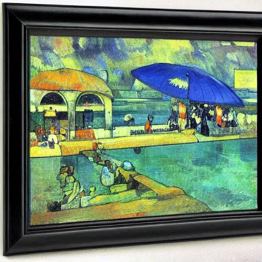 Prompt: underwater train station by paul gauguin