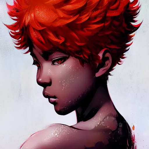 Image similar to portrait of anime pixie character with afro hair, manga cover, highly detailed, digital painting, artstation, concept art, sharp focus, illustration, strong brush stroke, anime, art by greg rutkowski, ilya kuvshinov, sharp focus, ghibli studio, art by ilya kuvshinov, rossdraws