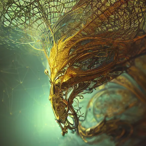 Image similar to A net trap in cyberspace , closeup shot, diffuse lighting, fantasy, intricate, elegant, highly detailed, dreamlike, digital painting, illustration, smooth, sharp focus