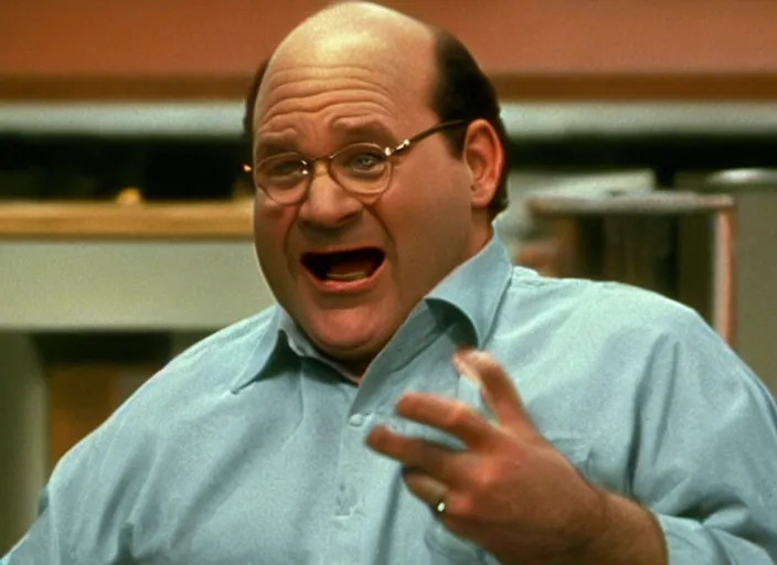 Prompt: film still of george costanza stubbing his toe in the new seinfeld episode, 4 k