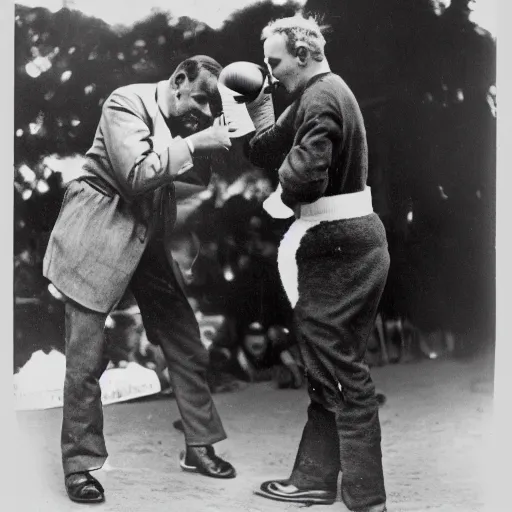 Image similar to Karl Marx boxing Kangaroo, photo, 1920,