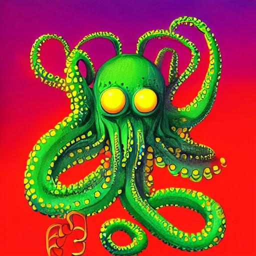 Prompt: a tennis ball monsters, octopus, colorful, digital art, fantasy, magic, trending on artstation, ultra detailed, professional illustration by basil gogos