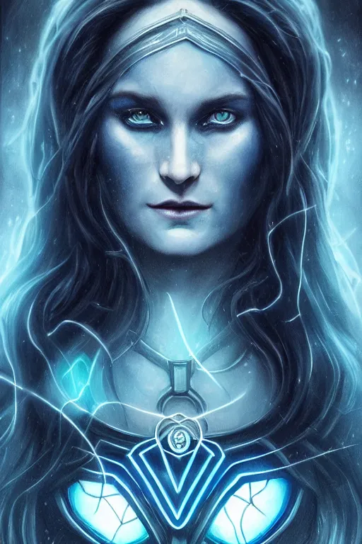 Image similar to Majestic and regal portrait of a female blue Lantern, DC universe, Perfect face, beautiful, intricate, epic, elegant, menacing, fantasy, highly detailed, digital painting, hard focus, beautiful volumetric lighting, epic light, ultra detailed, Horror, souls, ghosts, smoke by Leesha Hannigan, Ross Tran, Thierry Doizon, Kai Carpenter, Ignacio Fernández Ríos