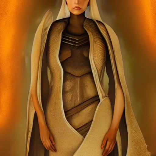 Image similar to lady Jessica from Dune photo realistic 4k extremely beautiful