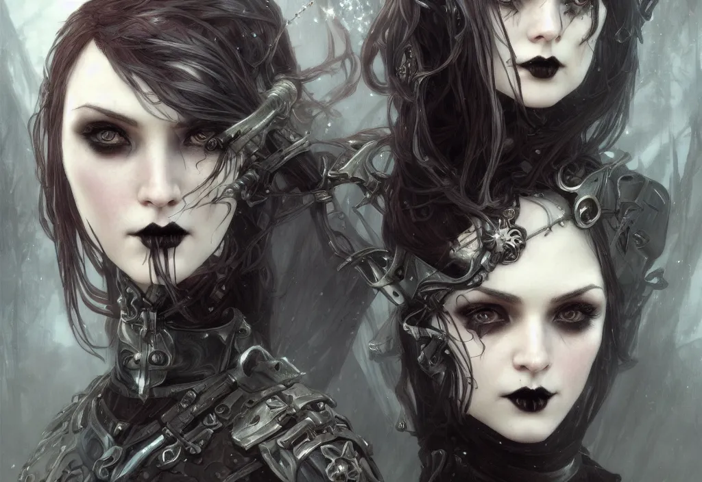 Prompt: beautiful and gothic and evil and dieselpunk young medieval female knight portrait + smoky eyes + front face with light flowing hair, ultradetail face, art and illustration by tian zi and craig mullins and wlop and alphonse mucha, fantasy, intricate complexity, human structure, human anatomy, fantasy character concept, watermark, blurry, hyperrealism 8 k