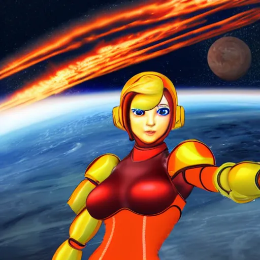 Prompt: samus aran working at a space restaurant