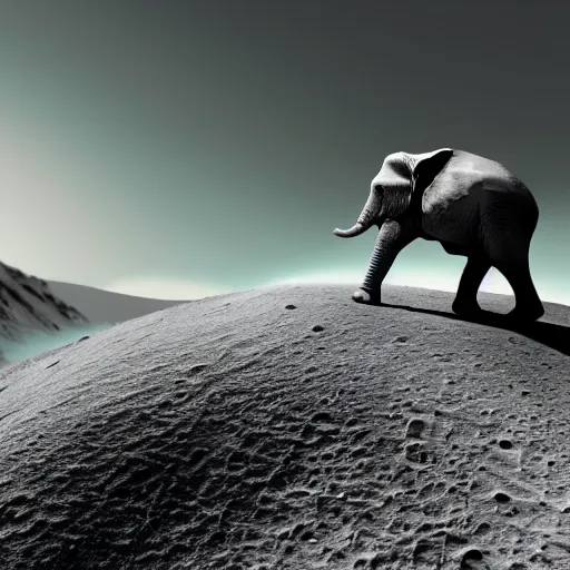 Prompt: a mountain scene on the moon, an x - ray elephant with sunglasses, hd, ultra photo realistic