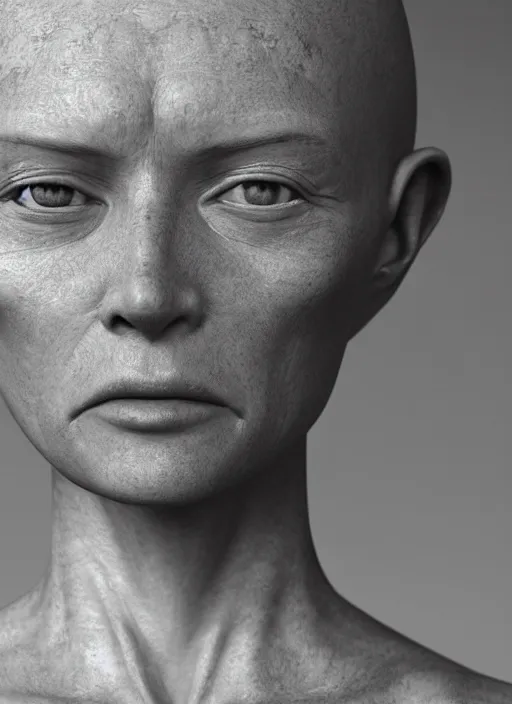 Prompt: closeup portrait of a gray alien, depth of field, zeiss lens, detailed, symmetrical, centered, fashion photoshoot, by Annie Leibovitz and Steve McCurry, David Lazar, Jimmy Nelsson, Breathtaking, 8k resolution, extremely detailed, beautiful, establishing shot, artistic, hyperrealistic, beautiful face, octane render